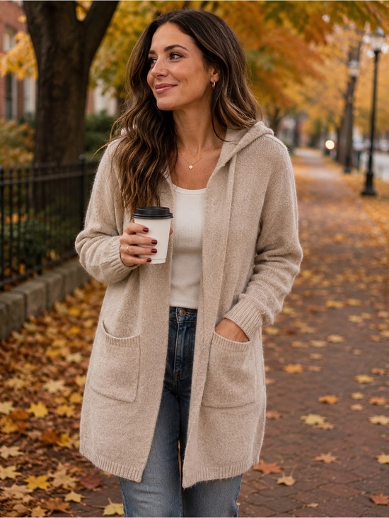 Harve Benard Sweaters - Long open hooded cardigan sweater